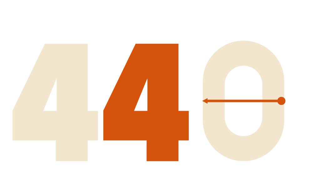 The proposed 440 glass print in cream and orange, with an orange pin running through the zero